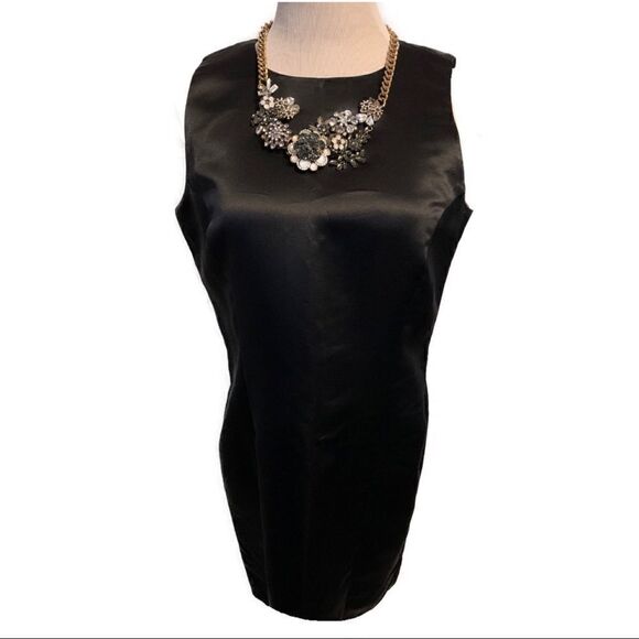 Emma James Black Satin Sheath Dress Sz 12 - Picture 1 of 5
